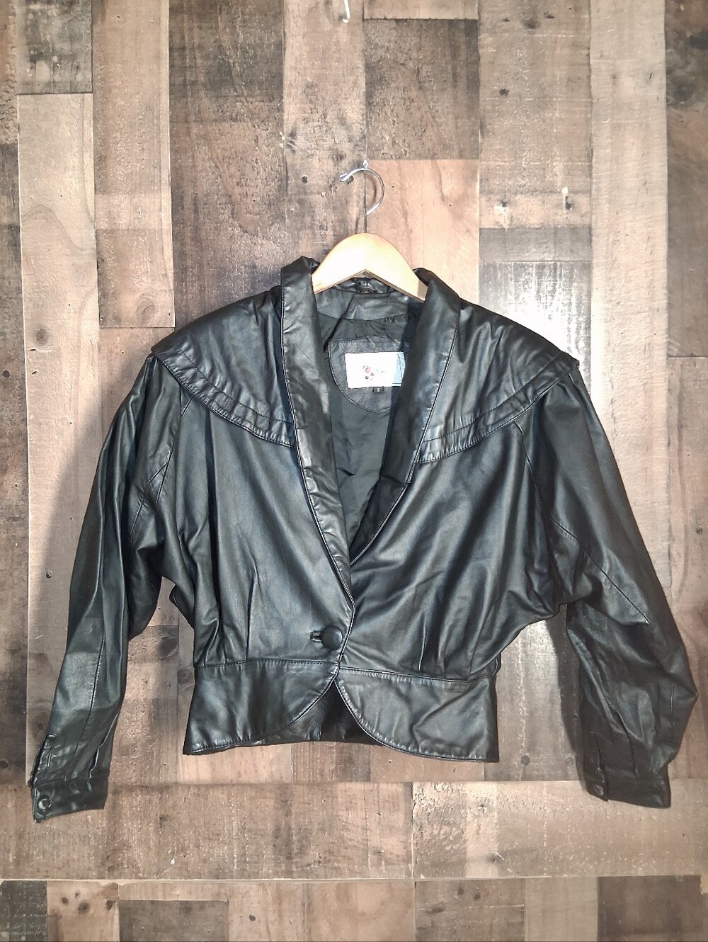 Adler Vintage Leather Biker Jacket Black Button Front Size Small 80s Rocker